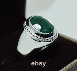 Big Emerald Ring Sterling Silver Real Zodiac Jewelry Gift Handcrafted Men Rings
