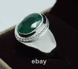 Big Emerald Ring Sterling Silver Real Zodiac Jewelry Gift Handcrafted Men Rings