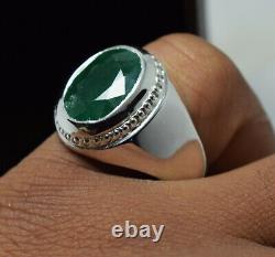 Big Emerald Ring Sterling Silver Real Zodiac Jewelry Gift Handcrafted Men Rings