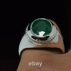 Big Emerald Ring Sterling Silver Real Zodiac Jewelry Gift Handcrafted Men Rings