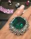 Big green cushion ring right hand cluster solid 925 sterling silver jewelry gift