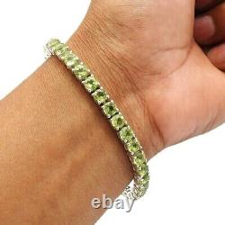 Birthday Gift 925 Sterling Silver Natural Peridot Gemstone Bracelet Jewelry K57