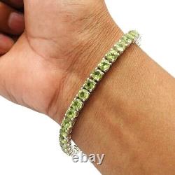 Birthday Gift 925 Sterling Silver Natural Peridot Gemstone Bracelet Jewelry K57