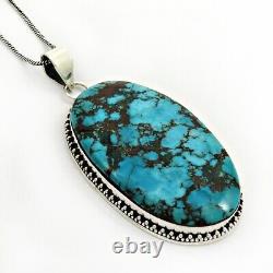 Birthday Gift Turquoise Gemstone Boho Pendant 925 Sterling Silver Jewelry Gift