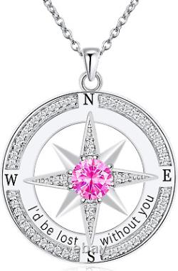 Birthstone Compass S925 Necklace Gift for Women Jewelry Sterling Silver Necklace