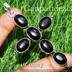 Black Onyx Gemstone Handmade Cross Pendant 925 Silver Plated Wholesale Jewelry
