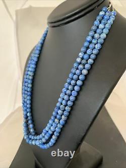 Blue Lapis Bead Liquid Silver Heishi 3S Sterling Silver Tubes Necklace Gift 852