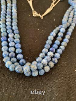 Blue Lapis Bead Liquid Silver Heishi 3S Sterling Silver Tubes Necklace Gift 852