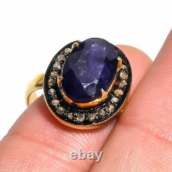 Blue Sapphire Diamond Pave Fine Jewelry Gift her 925 Sterling Silver Ring