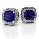 Blue Sapphire Earrings Cushion Shape Moissanite Diamond 925 Silver Jewelry Gift