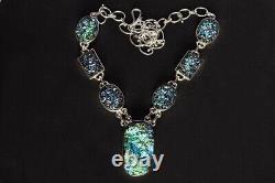 Blue Titanium Drusy 7 Stone Necklace 925 Sterling Silver Jewelry Gift For Women