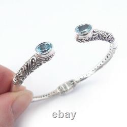 Blue Topaz Bracelet Solid. 925 Sterling Bali Silver Filigree Cuff Jewelry Gift