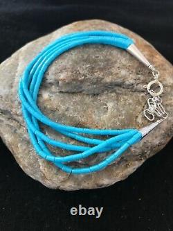 Blue Turquoise Heishi Sterling Silver Bracelet Gift 7 5 St 8604
