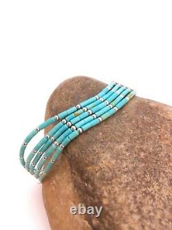 Blue Turquoise Heishi Sterling Silver Bracelet Gift 7 5 St 8885