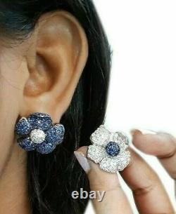 Blue White Flower Stud Earrings Cluster 925 Sterling Silver Party Jewelry Gift