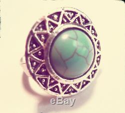 Boho Silver Turquoise Stone Geometric Ring-Vintage Jewellery-Bohemian Hippy-Gift
