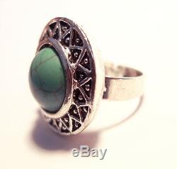 Boho Silver Turquoise Stone Geometric Ring-Vintage Jewellery-Bohemian Hippy-Gift