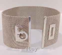Bracelet Ferragamo Gancini Sterling Silver Mesh Wide Anniversary Jewelry Gift