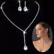 Bridal Silver Crystal Rhinestone Drop Necklace Earrings Set Wedding Jewelry Gift