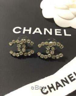 CHANEL ACCESSORY Earrings Rhinestone Silver Coco Mark AUTHENTIC GIFT FRANCE