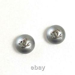 CHANEL ACCESSORY Earrings Silver Gray CC Mark Round AUTHENTIC GIFT USED