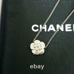 CHANEL ACCESSORY Necklace Camelia Rhinestone Silver AUTHENTIC GIFT FRANCE USED