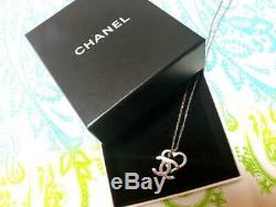 CHANEL ACCESSORY Necklace Heart CC Mark Silver AUTHENTIC GIFT USED from Japan