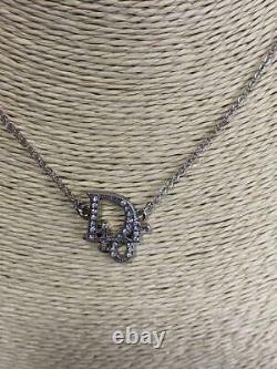 CHRISTIAN DIOR Necklace Pendant Chain AUTH Logo Silver Color CD Gift F/S SN5