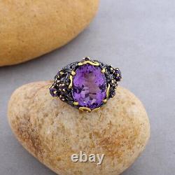 CHRISTMAS Natural Amethyst Gemstone Ring 925 Sterling Silver Jewelry Mother Gift