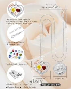 CREENCIA Heart Rose Birthstone Necklace Gifts for Women 925 Sterling Silver N