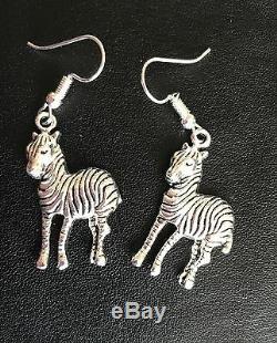 CUTE ZEBRA ANIMAL DROP EARRINGS TIBETAN SILVER Silver plated hooks in Gift Bag