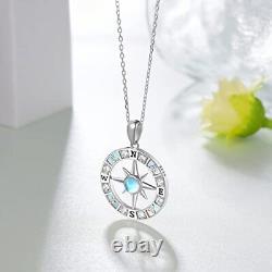 CZ Compass Necklace for Women, 925 Sterling Silver Moonstone Celtic Jewelry Gifts