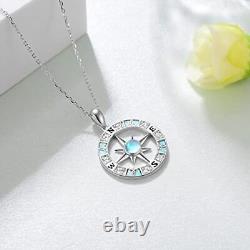 CZ Compass Necklace for Women, 925 Sterling Silver Moonstone Celtic Jewelry Gifts
