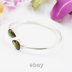 Canadian Ammolite Cuff Bangle Gemstone 925 Sterling Silver Jewelry Gift For Wife