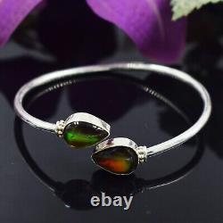 Canadian Ammolite Cuff Bangle Gemstone 925 Sterling Silver Jewelry Gift For Wife