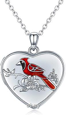 Cardinal Necklace Jewelry 925 Sterling Silver Red Bird Pendant Memorial Gifts