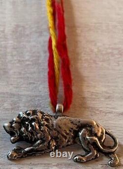 Carved lion 92.7 Sterling silver pendant necklace jewelry anniversary gift