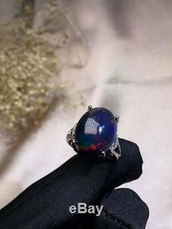 Certified Natural Black Opal Gemstone 925 Sterling Silver Ring Women Gifts