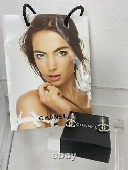 Chanel CC Auth Silver Gold Tone Crystals Stud Earrings in Box Gift Bag MINT
