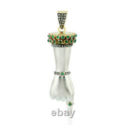 Christmas Gift 925 Silver Figa Pendant Pave Diamond Emerald Gemstone Jewelry
