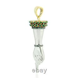 Christmas Gift 925 Silver Figa Pendant Pave Diamond Emerald Gemstone Jewelry