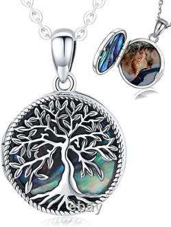 Christmas Gift Tree of Life Locket Necklace for Women Sterling Silver Abalone Sh