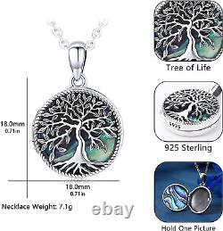 Christmas Gift Tree of Life Locket Necklace for Women Sterling Silver Abalone Sh