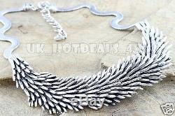 Chunky Boho Statement Layered Silver Leaf Feather Classic Designer Necklace