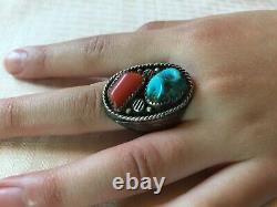Chunky Huge Men's GiftVtg Dead Pawn Navajo Turquoise Stetling Silver Ring Sz10