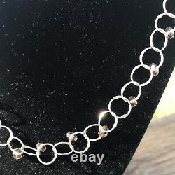 Circle Chain Silver Necklace Beaded Sterling 925 USA Made Jewelry Gift for Her