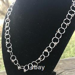 Circle Chain Silver Necklace Beaded Sterling 925 USA Made Jewelry Gift for Her