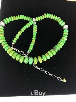 Classic Navajo Mohave Green Turquoise Sterling Silver Necklace 18 Gift Set