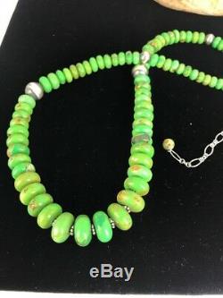 Classic Navajo Mohave Green Turquoise Sterling Silver Necklace 18 Gift Set
