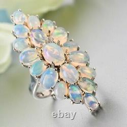 Cluster Ring 925 Sterling Silver Platinum Over Opal Gift Jewelry Ct 8.2